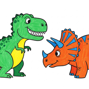 T-Rex and Triceratops in a Silly Staring Contest